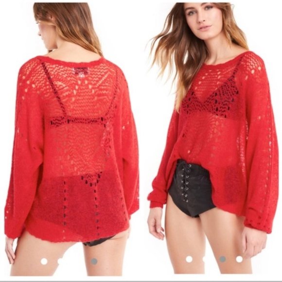 NWT Wildfox Red Alpaca Loose Knitted Sweater - M - Picture 1 of 7